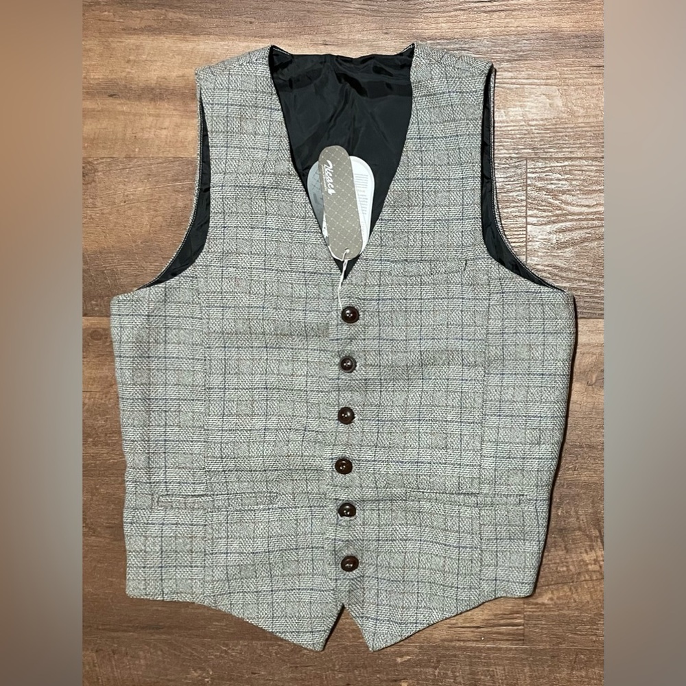 Zicac gray black plaid vest waist coast NWT men’s size S slim fit small